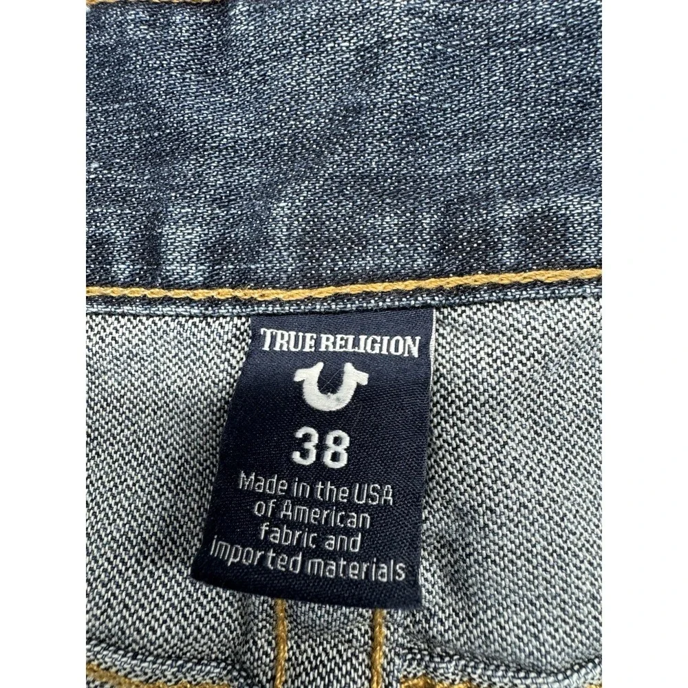 True Religion Ricky Relaxed Straight Jeans Mens 40*34 distressed whisker flap